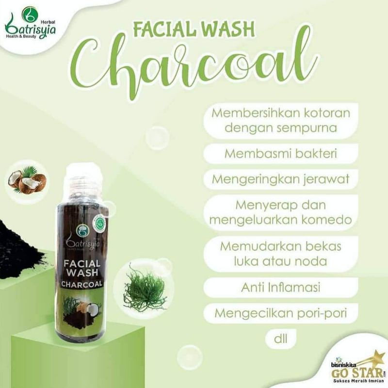 FACIAL WASH CHARCOAL BATRISYIA/ FACIAL WASH KOMEDO/PENGHILANG BEKAS LUKA NODA DI WAJAH