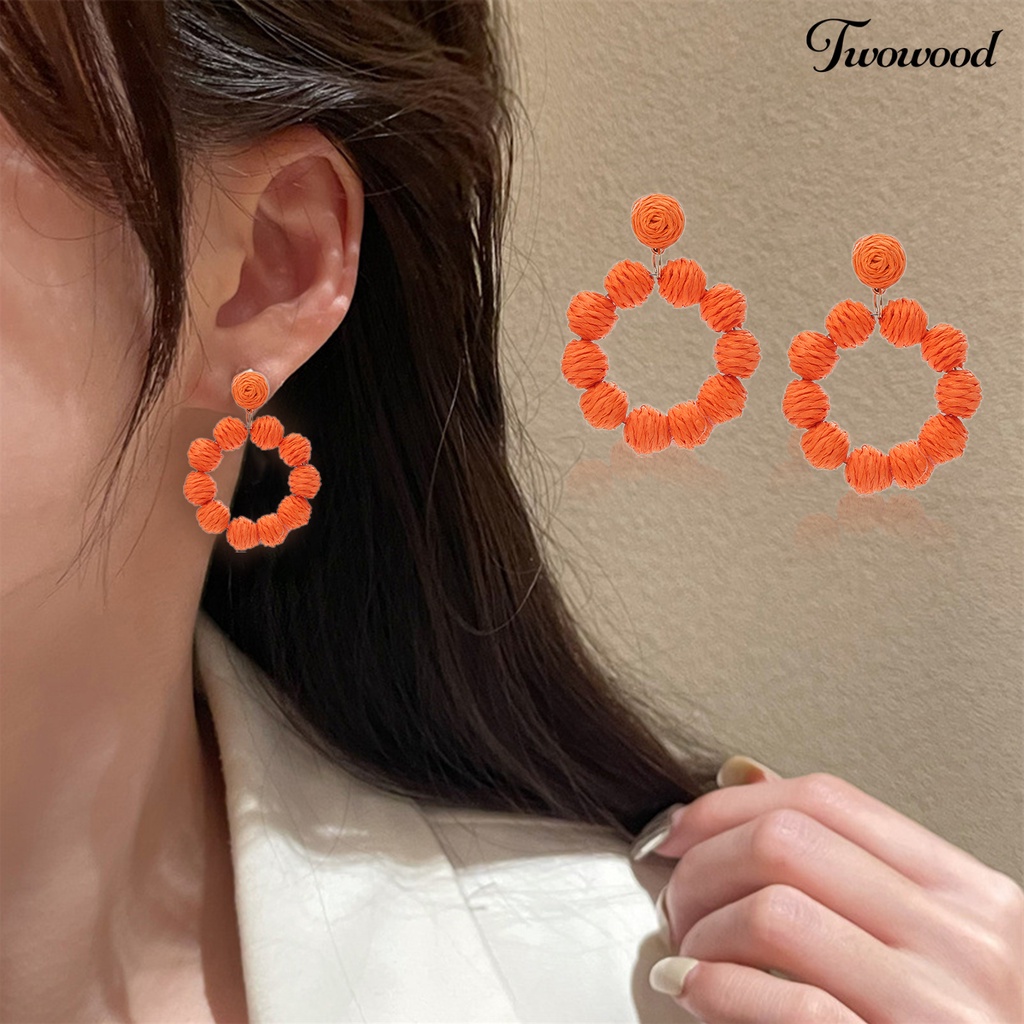 1 Pasang Anting Menjuntai Bentuk Bulat Geometris Gaya Bohemian Untuk Liburan