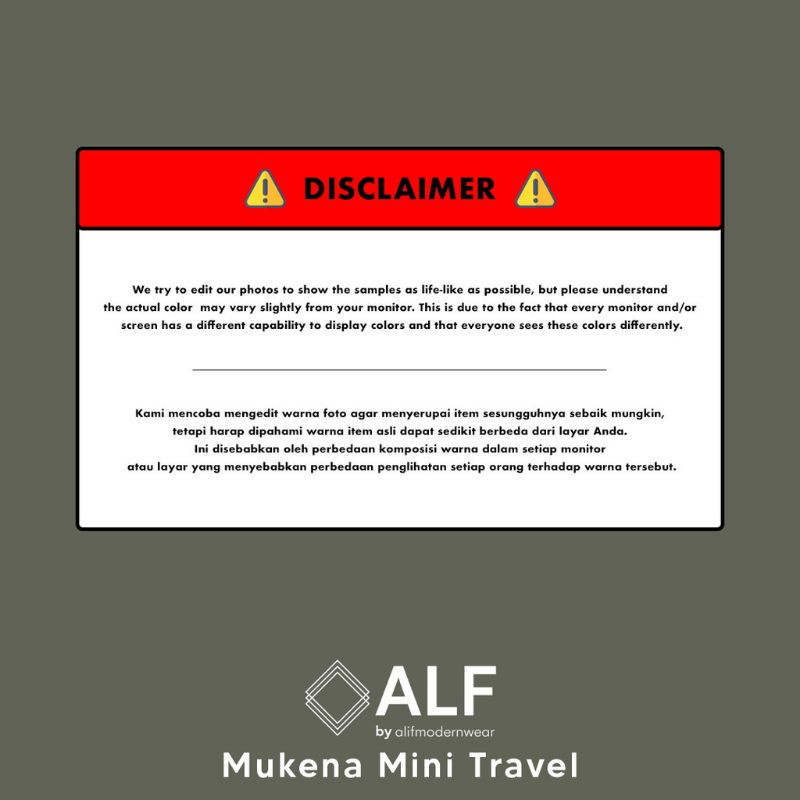 MUKENA TRAVEL MINI ALF BY ALIF MODERN WEAR PARASUT PREMIUM KOREA NEW COLLORWAY COLLECTION