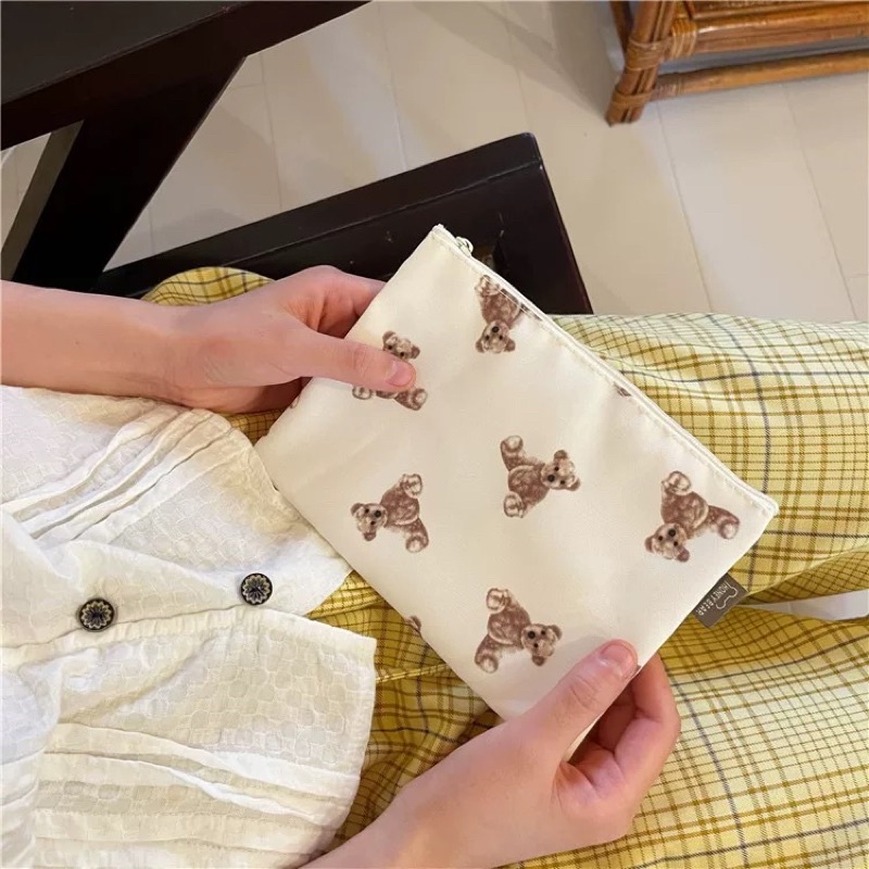 MINI WALLET ORGANIZER PORTABLE / KOTAK PENSIL TEDDY BEAR KANVAS PREMIUM / TAS SERUT MULTIFUNGSI MOTI