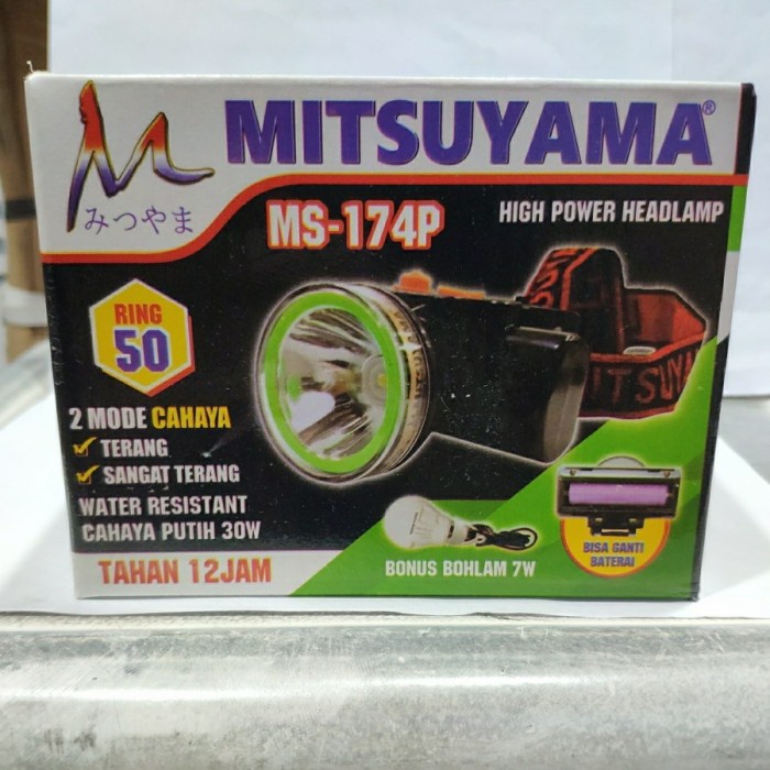 Senter Camping Senter Kepala 30 Watt Ms-174P Baterai Bisa Lepas Mitsuyama Headlamp