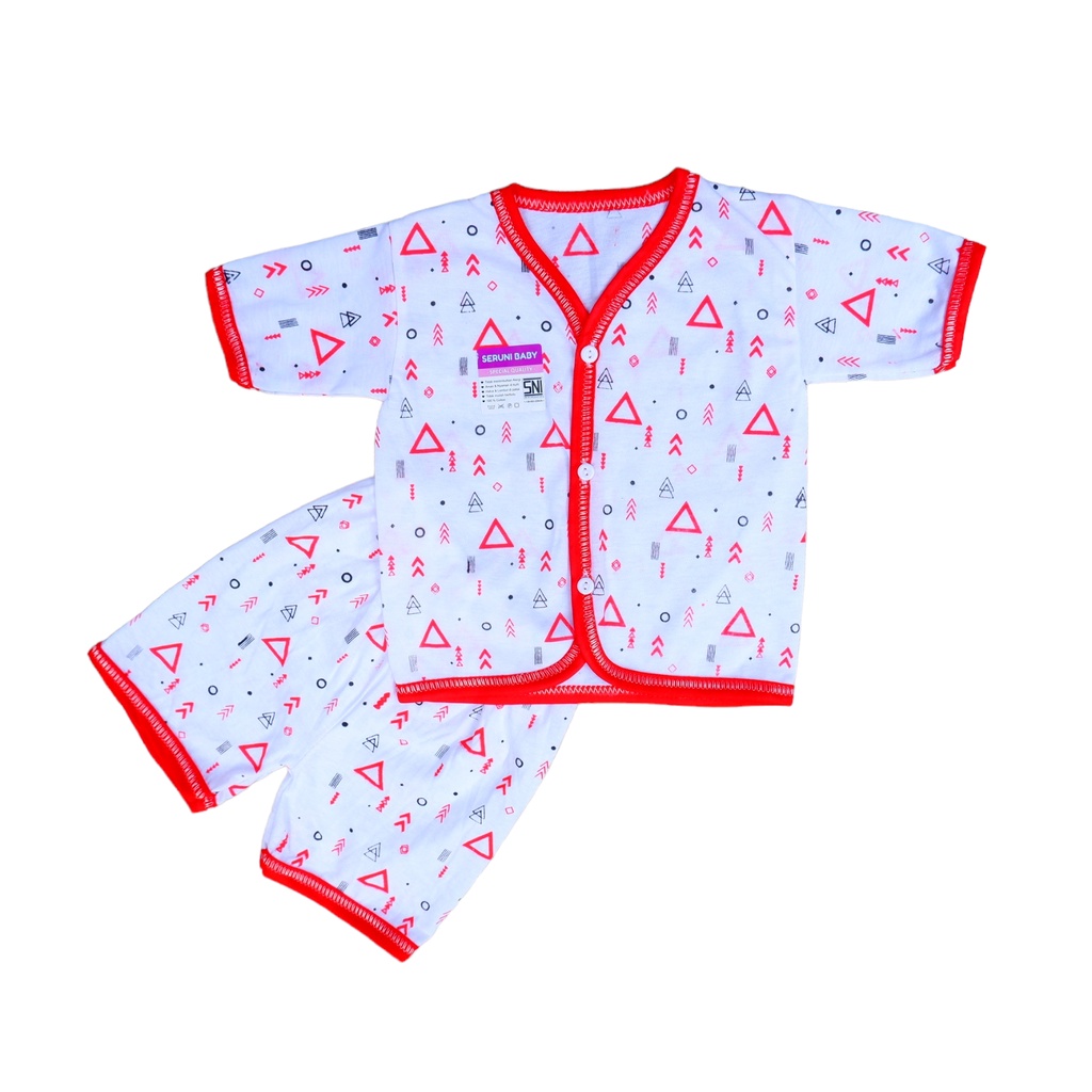 SET ISI 3 STEL PIYAMA BAYI BARU LAHIR SNI 0-4 BULAN MOTIF TRIANGLE