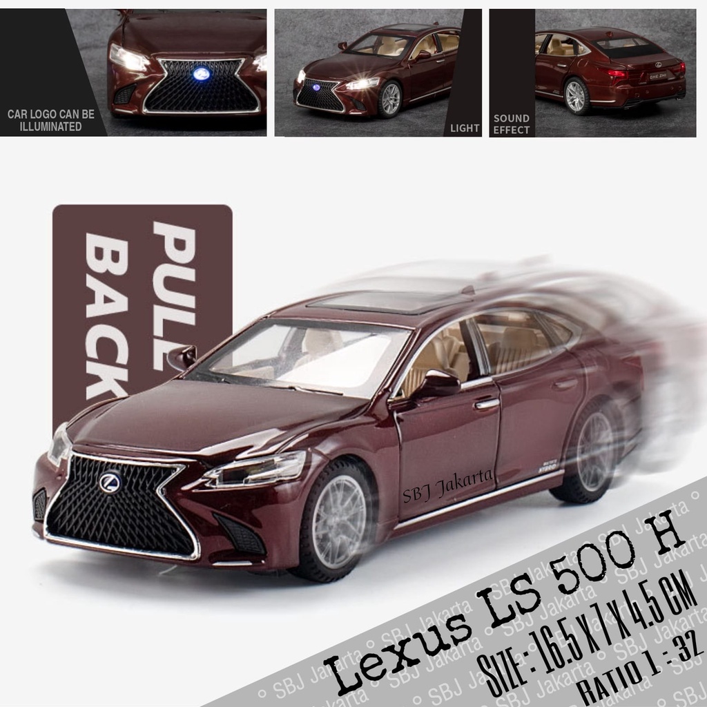 Diecast miniatur mobil LEXUS LS500H Metas Series skala 1 : 32 logo bercahaya