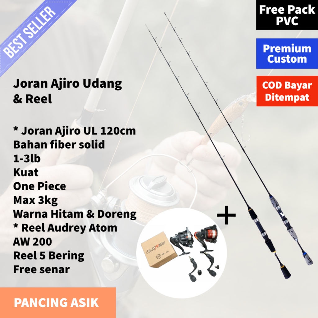 Set Joran Pancing UL Udang 120cm 1-3lb Murah & Reel Atom - Paket Pancing Udang