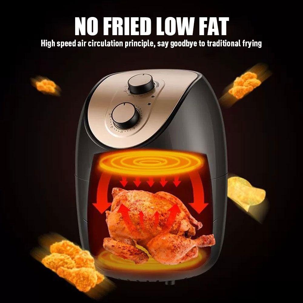 Top 4L Air Fryer Hitam Low Fat Oil Free Timer Oven Dapur