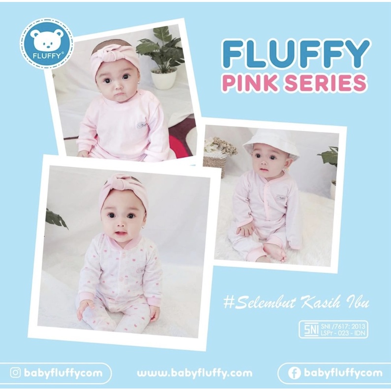 FLUFFY Pink Bis / Neci 3 Setelan Pendek Panjang ( 3 Baju 3 Celana) Baju Bayi Baru Lahir