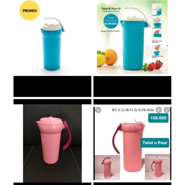 Twist N pour 1.1L Ready Peach and tosca,Water color pitcher 2L,Botol tulipware 600ml,750ml,1100ml