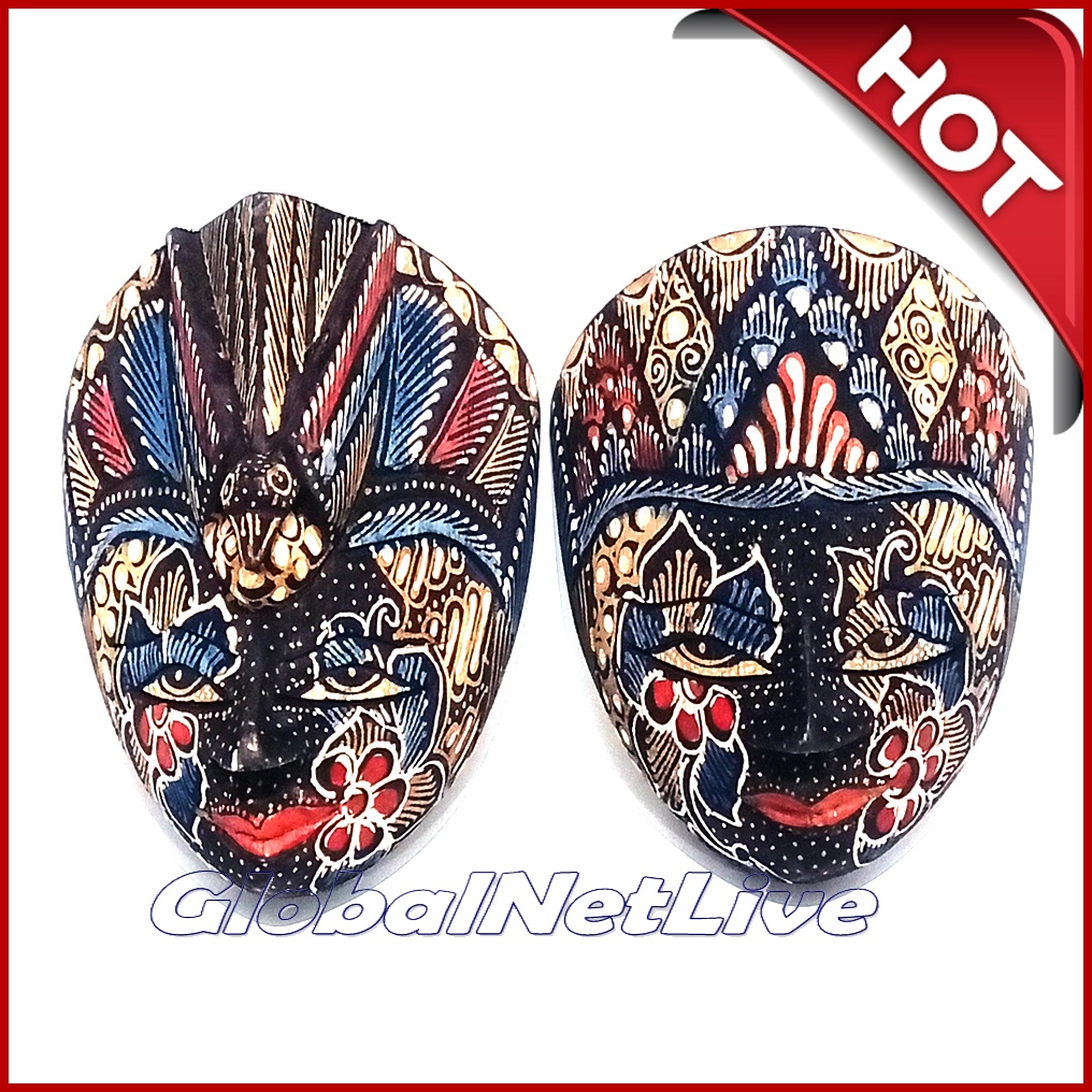 1 Pasang Topeng wayang Rama Shinta Kayu Batik S13 hiasan dinding