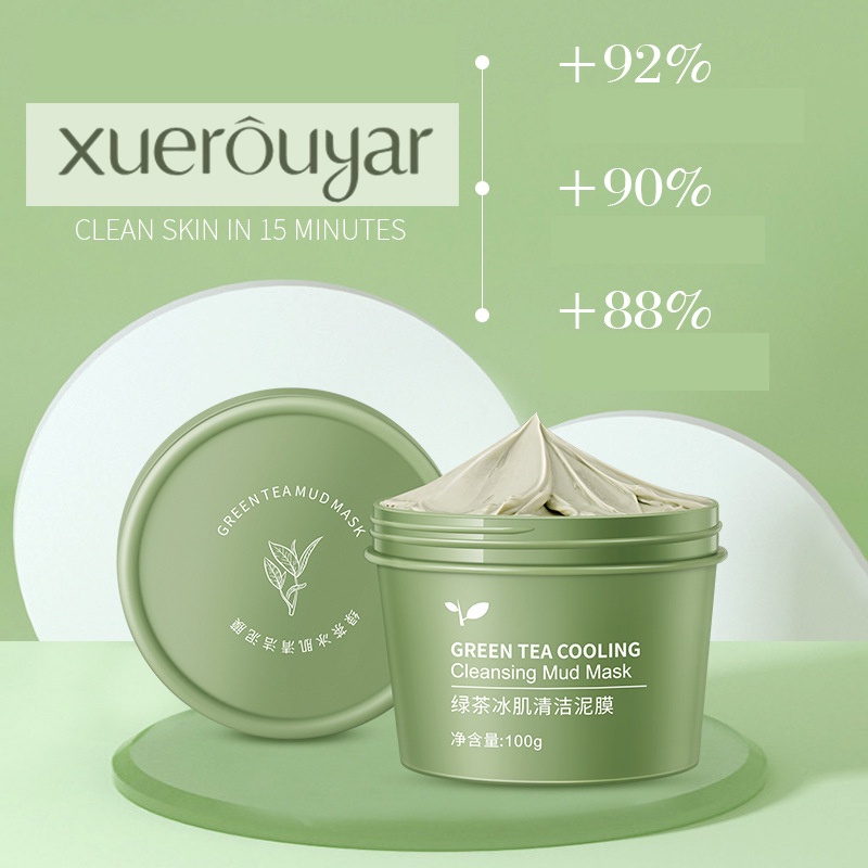 Xuerouyar  Masker Wajah Green Tea Cooling Cleansing Mud Mask Clay 100 gram