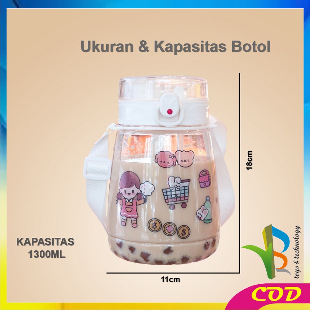 RB-C303 Botol Minum 1300ML BPA FREE Kartun Lucu / Botol Minum Karakter Sedotan / Botol Air Minum 1.3 Liter Food Grade