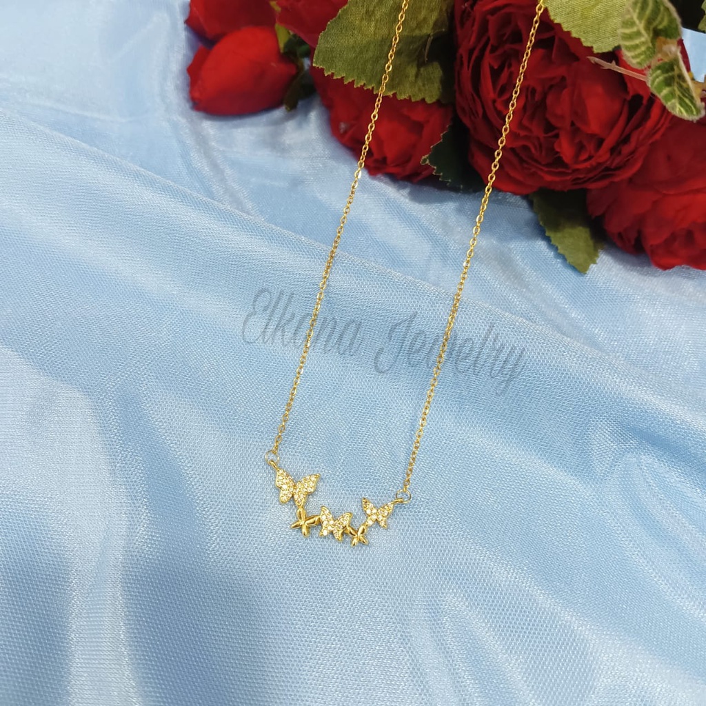 KALUNG TITANIUM BUTTERFLY PERMATA Perhiasan super berkelas korea anti karat dan anti luntur