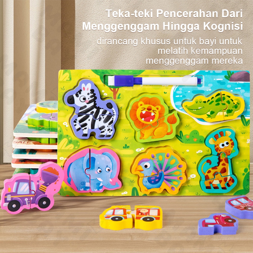 Mamibayi Puzzle kayu 3d Mainan hewan 2 in 1/wooden toys