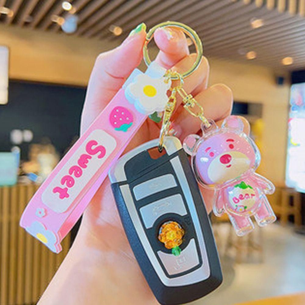 Lanfy Wanita Gantungan Kunci Lucu Kreatif Hadiah Strawberry Bear Pria Dekorasi Key Holder
