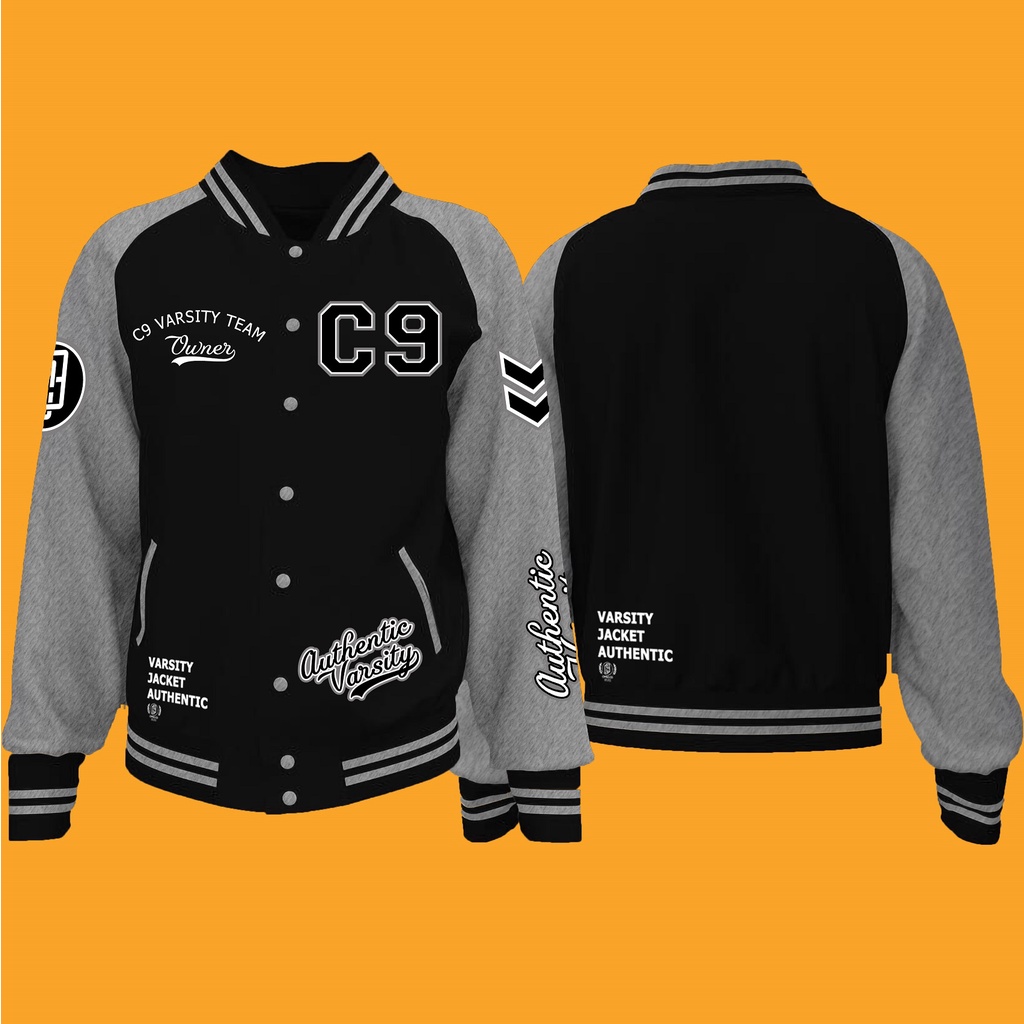 Jaket Baseball Varsity Kancing Motif  Printing Pria