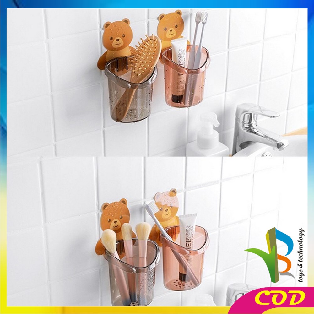 RB-C452 Rak Tempel Tempat Sikat Gigi Bear Rak Serbaguna Kamar Mandi Model Tempel Motif Beruang / Toothpaste Holder