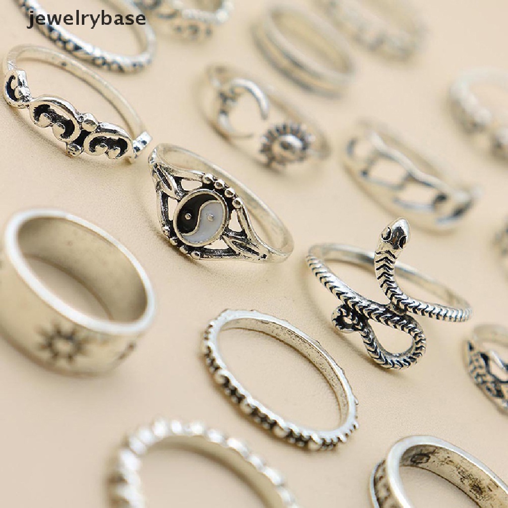 16pcs / Set Cincin Desain Ular Bulan Matahari Bahan Alloy Gaya Retro Untuk Wanita