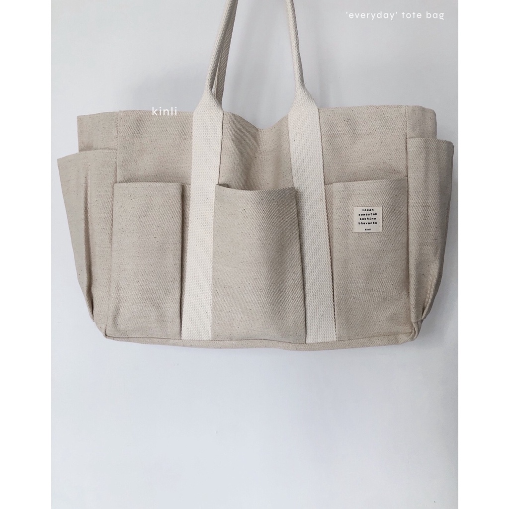 bolsa oversized canvas everyday tote bag with pockets multifunctional tas kanvas