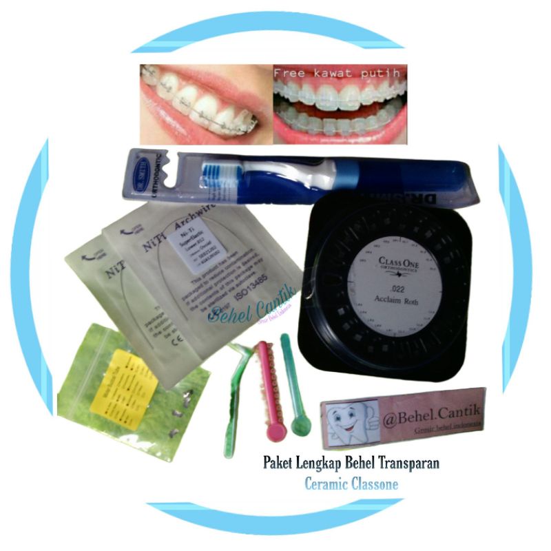 1 PAKET BEHEL GIGI TRANSPARAN CERAMIC CLASSONE BEHEL PERAWATAN MERAPIHKAN GIGI PERMANEN LENGKAP TING