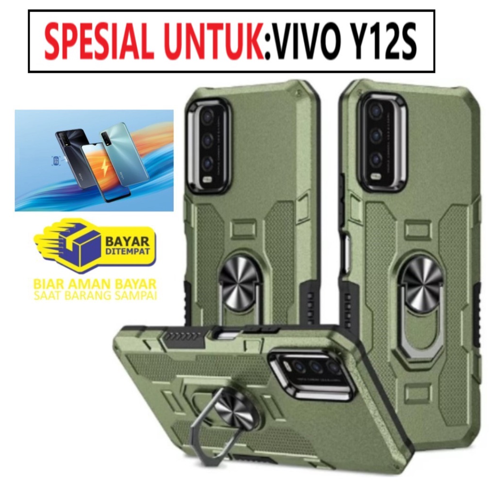 Case Armour VIVO Y12S Iring Cincin Magnetic Kesing Hp Protect kamera Premium Hard Case Standing Robot Pelindung Kamera