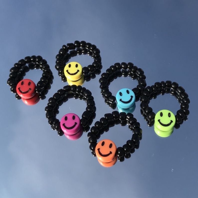 MANIEK.KU Smile Beads Black | Beads Ring | Beads Ring Aesthetic | Cincin Manik | Cincin Korea | Cinc
