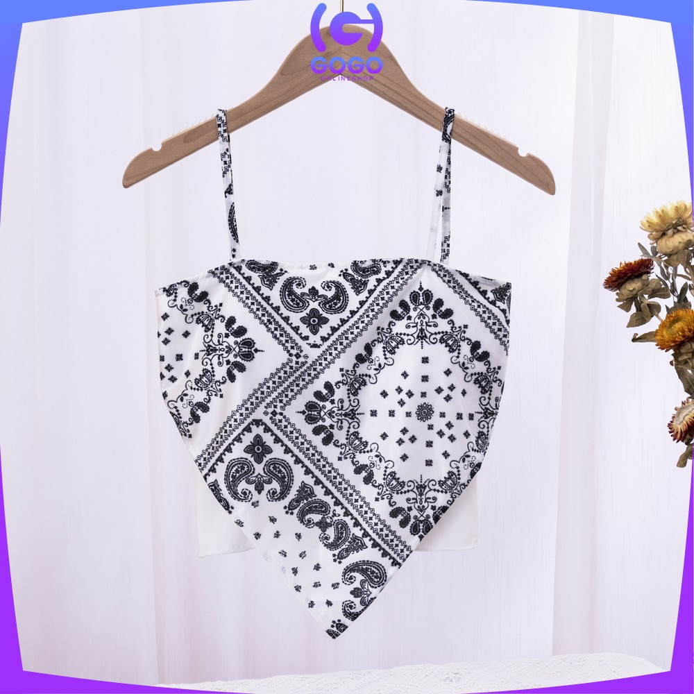 GOGO-P124 Tank Top Segitiga Model Crop Top Motif Hailey Scarf / Tanktop Atasan Wanita Tanpa Lengan / Tanktop Scraft Bandana