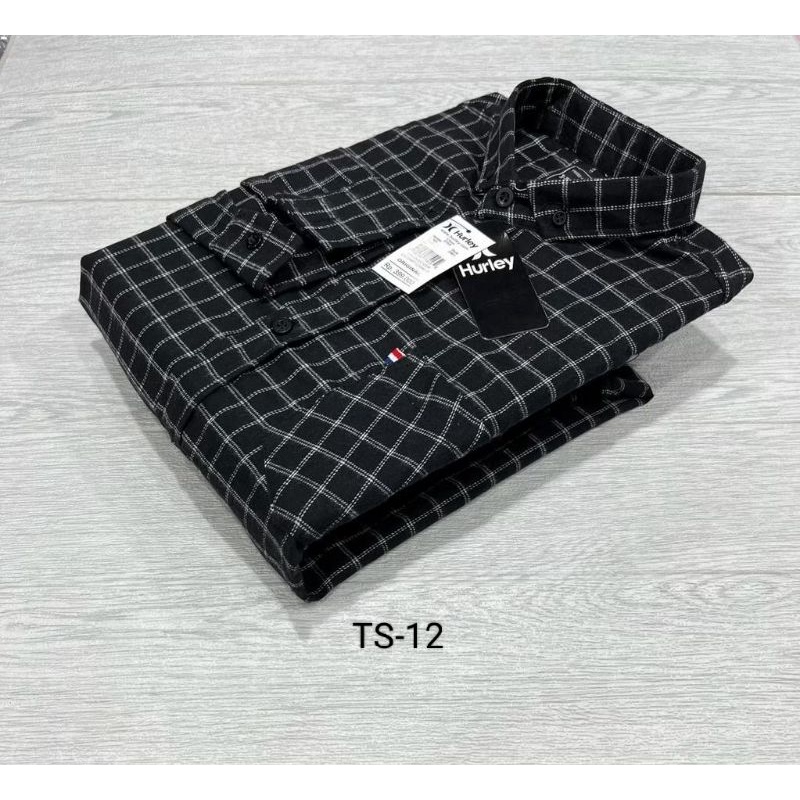 Hem Kemeja Flanel Pria Lengan Panjang Hem Slim Fit Motif Garis Kotak