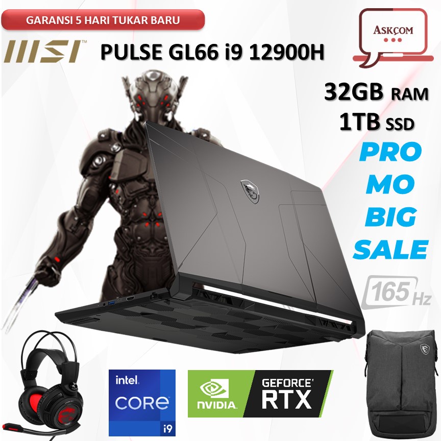 MSI Pulse GL66 Core i9 12900H 32GB 1TBssd RTX3060 6GB 15.6&quot;FHD IPS 165Hz -12UEK.265 FREE HEADSET