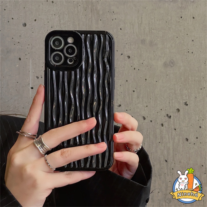 Soft Case Silikon Tekstur Glossy Hitam Untuk iPhone 14 13 12 11 Pro Max X Xr Xs Max 8 7 Plus SE