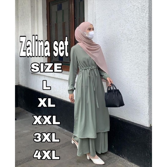 gamis terbaru 2023 lebaran wanita  zelina set Big Size ukuran L XL XXL 3XL 4XL bahan manggo crape premium