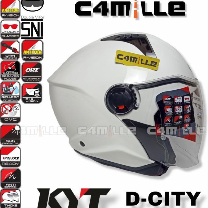 HELM KYT D CITY PLAIN WHITE DOUBLE VISOR HALF FACE