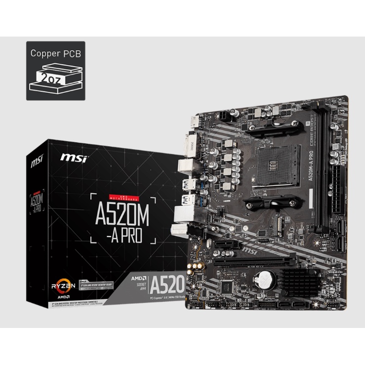 MSI A520M-A Pro (AM4, A520, DDR4, USB 3.2, SATA3)