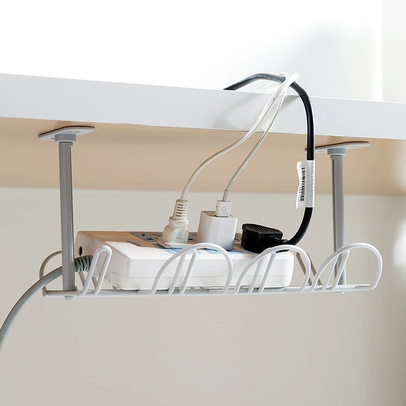 Rak Gantung Bawah Meja ABS Under Table Storage Rack Cable Organizer - White