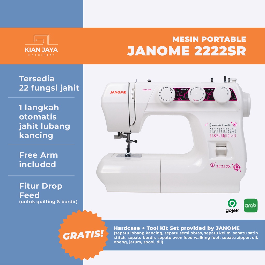 [ kianjaya ] Mesin Jahit Portable Janome 2222