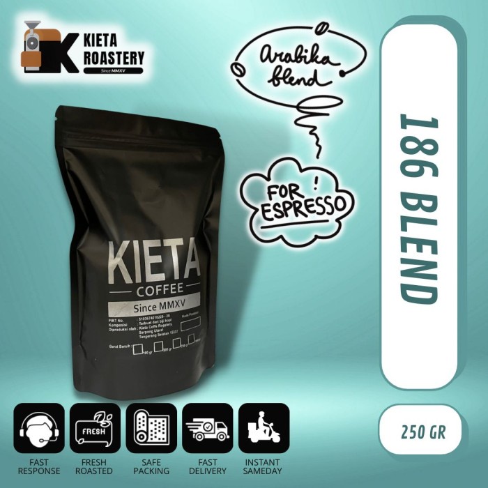 

TERLARIS 186 Espresso Blend 250gr (biji/bubuk) 100% Arabika /KOPI RUBE/KOPI SLB/KOPI KAPAL API/KOPI