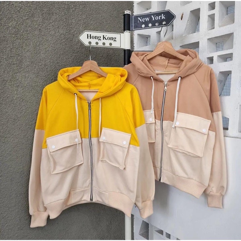 Sweater wanita TWO TONE JACKET sweater polos wanita hoodie wanita sweater wanita kekinian