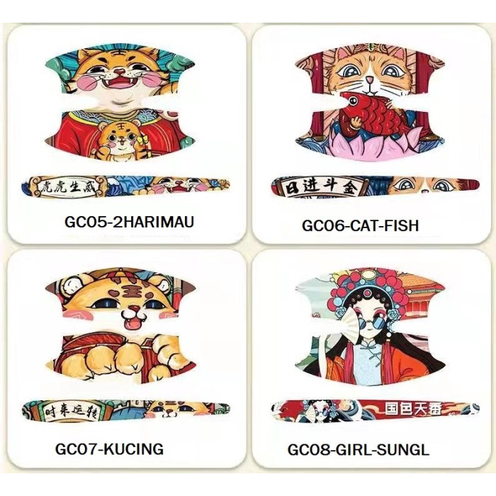 Stiker Anti Gores Handle Pintu mobil Anime Sticker HD PVC Matt Set 4 - GC06-CAT-FISH