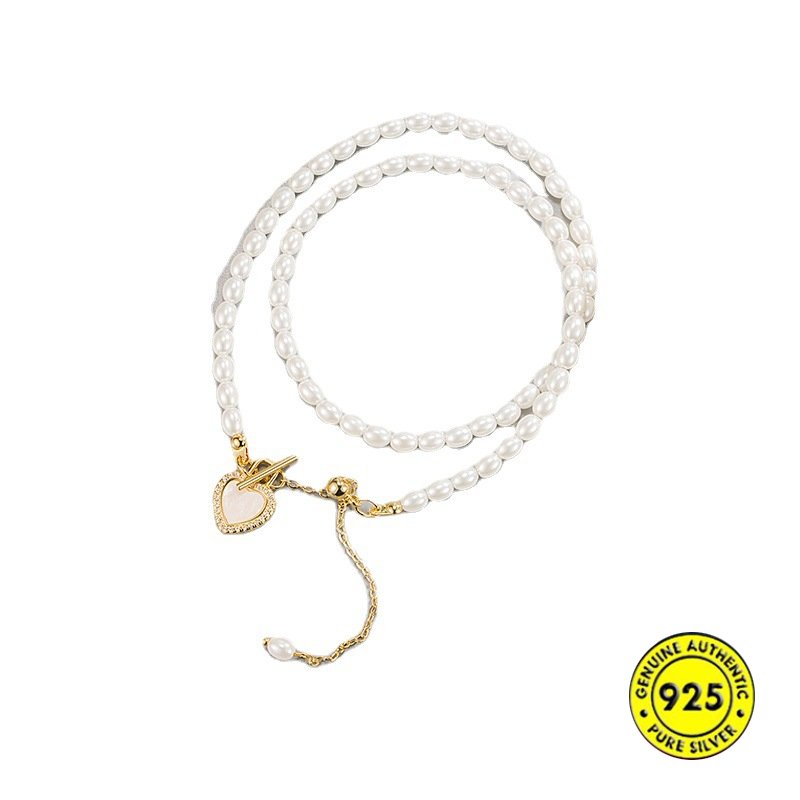 Kalung Rantai Dengan Liontin Hati + Mutiara Untuk Wanita U1398