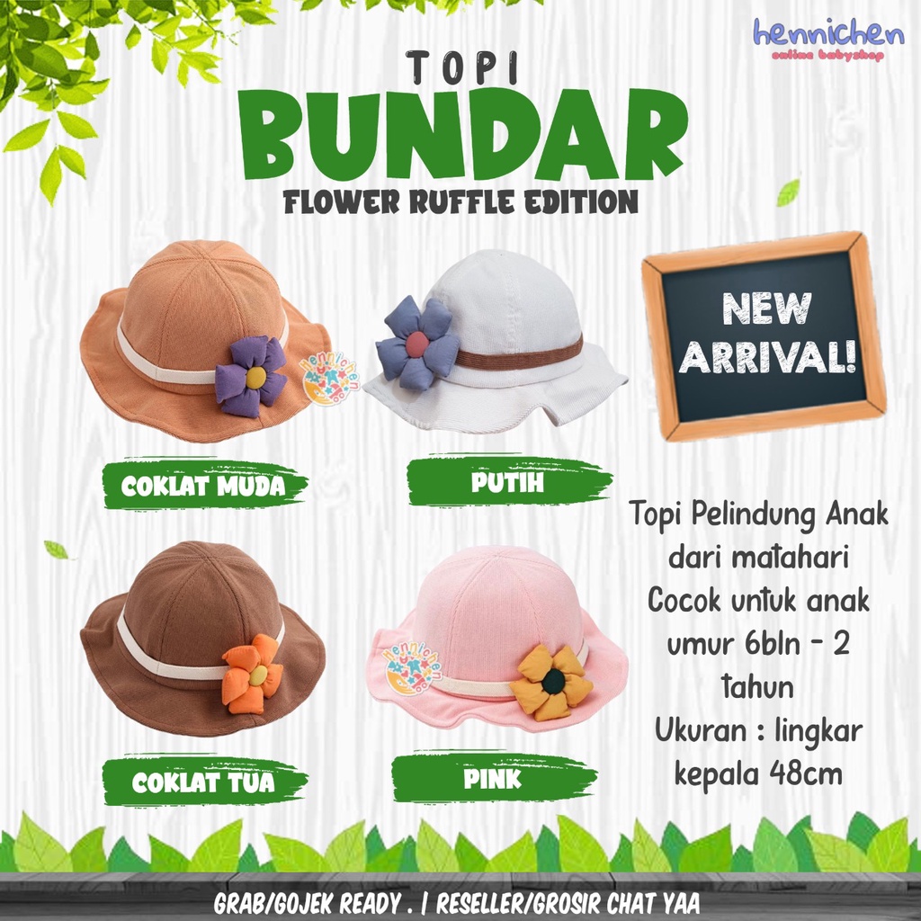 TOPI BUNDAR PANTAI BAYI BUNGA BABY GIRL BUCKE HAT FLOWER RUFFLE FASHION TOPI ANAK LUCU