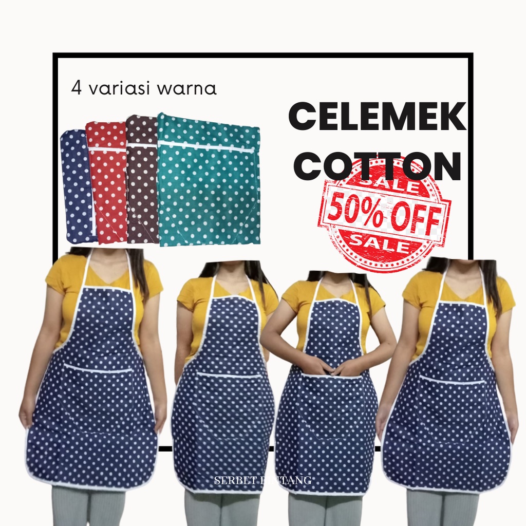 CELEMEK KAEN 100% COTTON CELEMEK POLKADOT MURAH TEBAL APRON MASAK KAIN TEBAL FOTO REALPICT