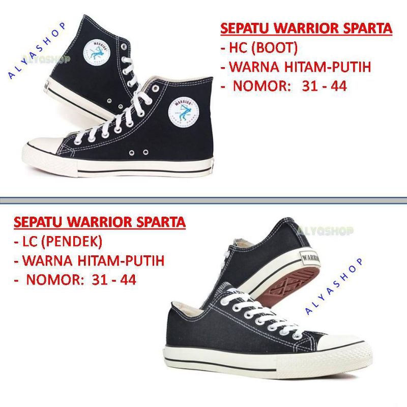 Sepatu Warrior Sparta HC (Boot) &amp; Pendek (LC) No.31-44 Hittam/Putih