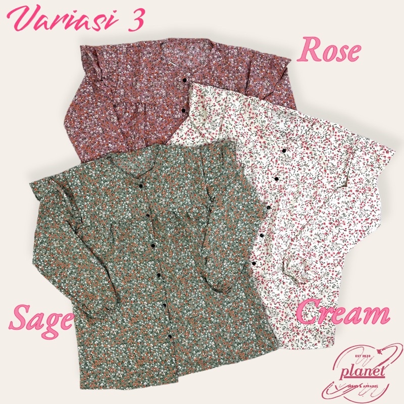 BLOUSE KOREAN STYLE KEMEJA WANITA YEJIN FLOWER FLORAL SHIRT CREAM SAGE ROSE KEMEJA BUNGA BUNGA CRINKLE AIRFLOW