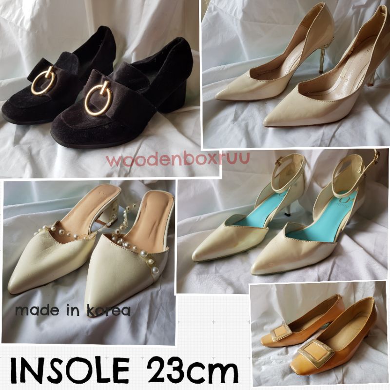 Sepatu wanita dewasa kantor pesta boots heels flat branded rare kecil insole 23cm 36 37 natal kerja 