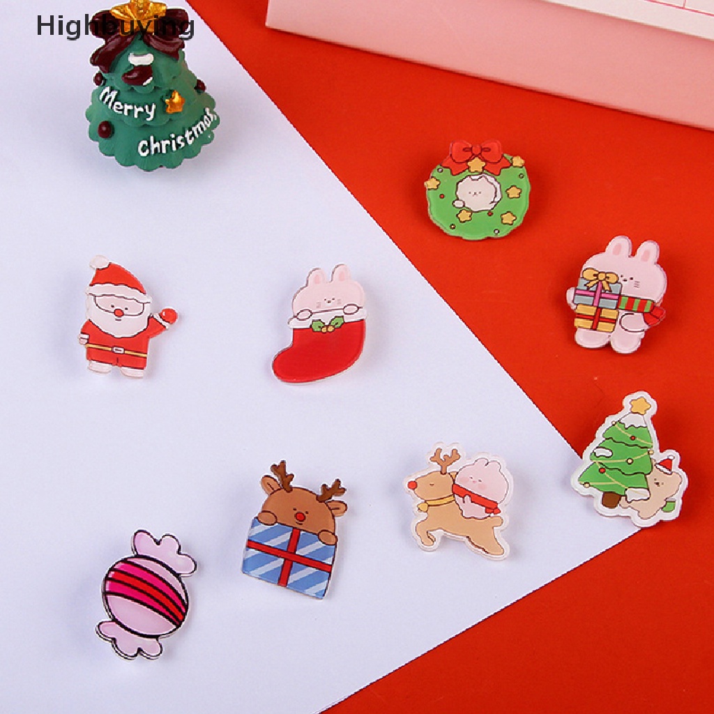 Hbid Bros Natal Santa Claus Santa Claus Elk Snowman Pohon Natal Lonceng Akrilik Lencana Pin Aksesoris Lucu Kerah Pin Lencana Perhiasan Glory