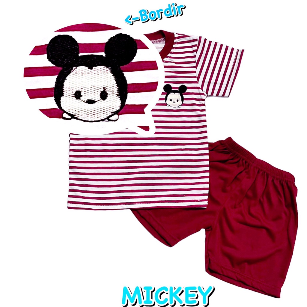 3S YEYA - BAJU SETELAN PENDEK FASHION ATASAN CELANA OBLONG ANAK LAKI-LAKI/COWOK BAHAN KAOS KATUN MERAH MAROON BORDIR SALUR MIC KEY/TSUM