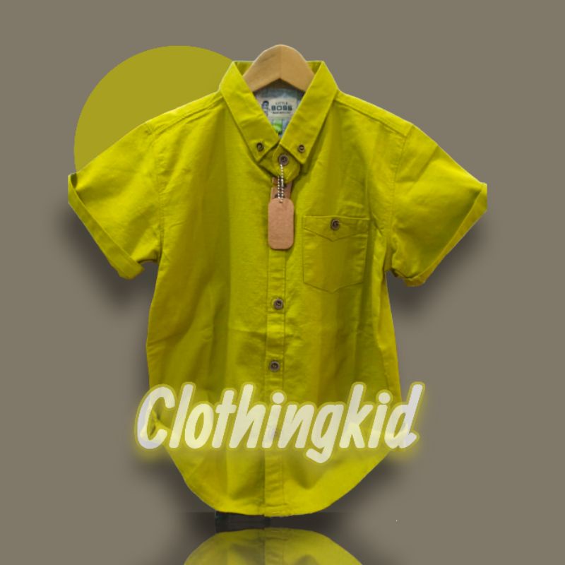 BEST SELLER KEMEJA CASUAL ANAK LAKI-LAKI 4 TAHUN - 13 TAHUN POLOS WARNA LIME/KUNING LEMON LENGAN PEN
