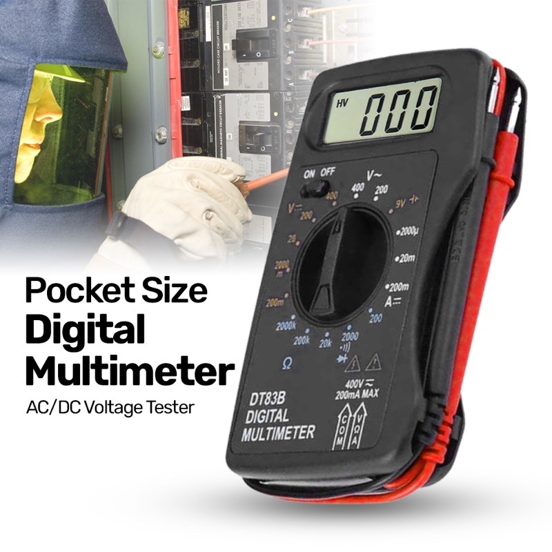 Pocket Size Digital Multimeter AC/DC Voltage Tester - DT83B - Black