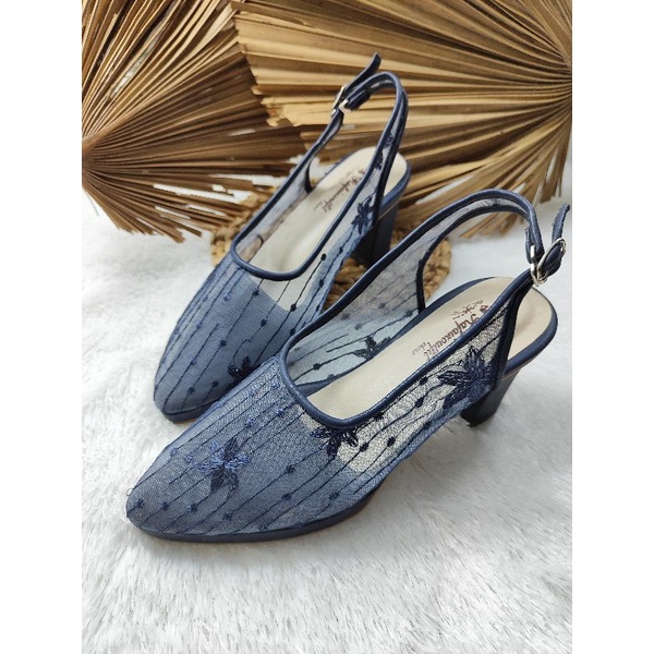 sepatu calista wanita pesta navy tinggi 7cm tahu