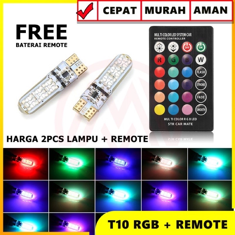 LAMPU LED T10 LAMPU SEN LAMPU REM LAMPU KOTA RGB BISA GANTI WARNA PAKAI REMOT