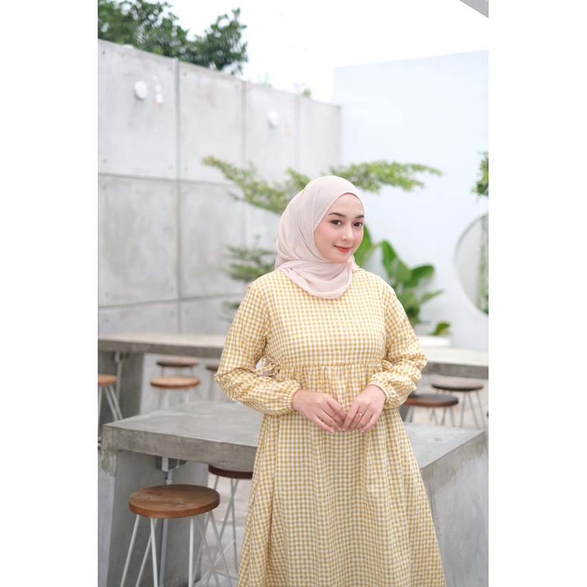 Ready Liana Midi Dress ready siap kirim /Midi Dress Kotak kotak / Midi dress kotak katun