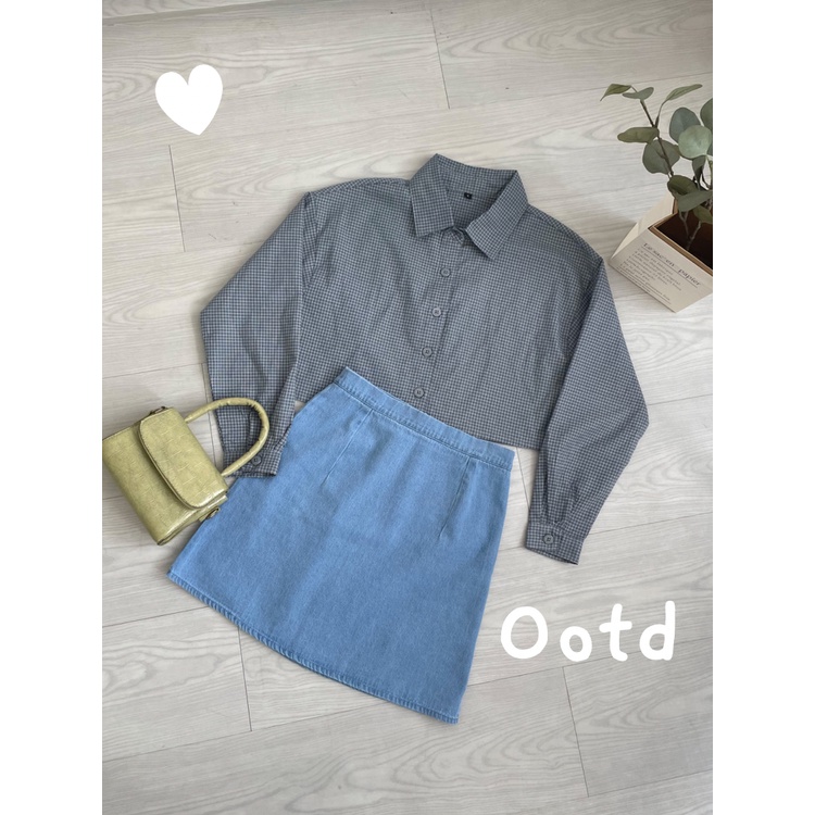 Kadaka O-0178 Crop Outer Plaid Korean Style